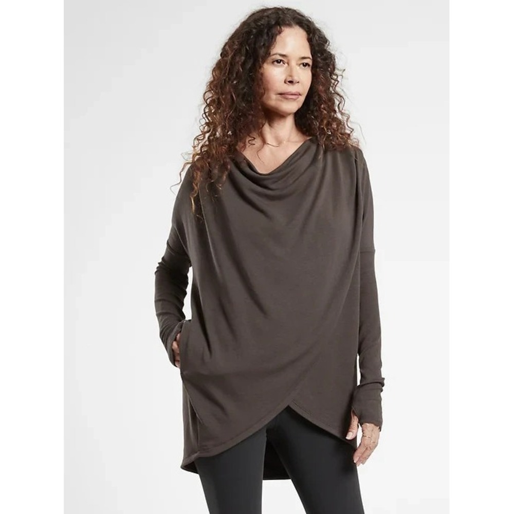 Athleta Purana V-Neck Wrap Sweatshirt Women's XL Long Sleeve Pullover Gray